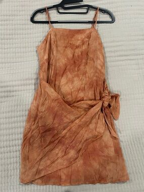 Rust Tie-Dye Mini Dress with Side Knot